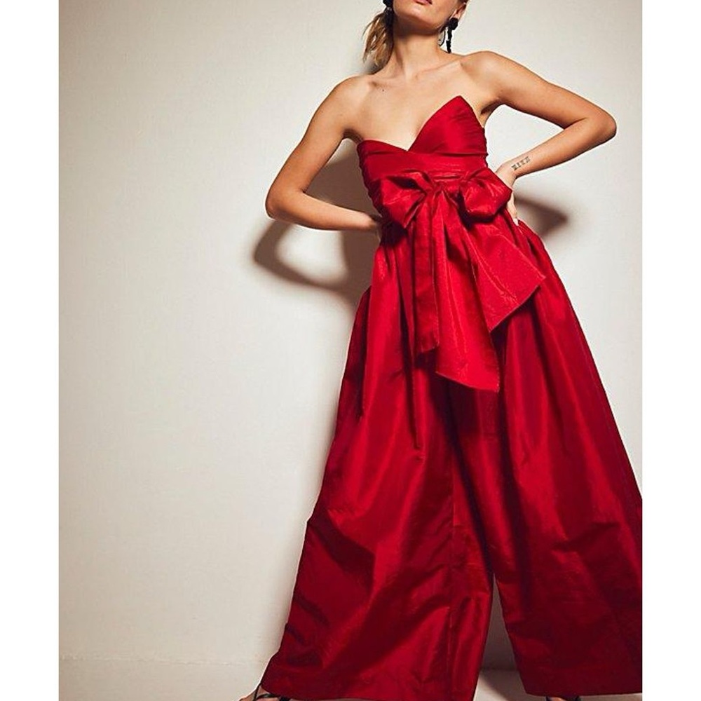 Free People Red Strapless Jumpsuit